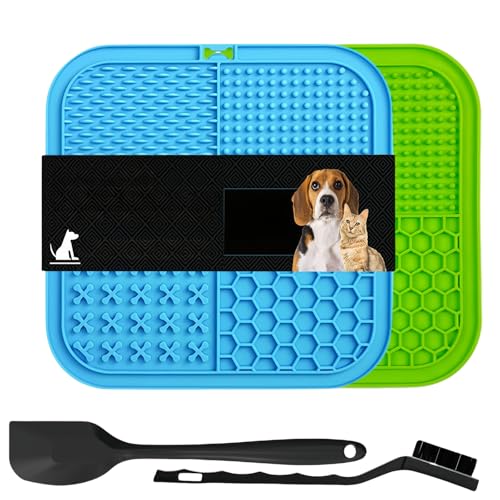 Vyloky Hundeleckmatte, 2er-Pack, Leckmatte Hund mit Silikonspatel und Bürste, Angstabbau, Hundespielzeug, Futtermatte für Butter, Joghurt, Fellpflege & Krallenpflege, BPA-frei (Blau + Grün, 2-stück) Vyloky Hundeleckmatte, 2er-Pack, Leckmatte Hund mit Silikonspatel und Bürste, Angstabbau, Hundespielzeug, Futtermatte für Butter, Joghurt, Fellpflege & Krallenpflege, BPA-frei (Blau + Grün, 2-stück) von Vyloky