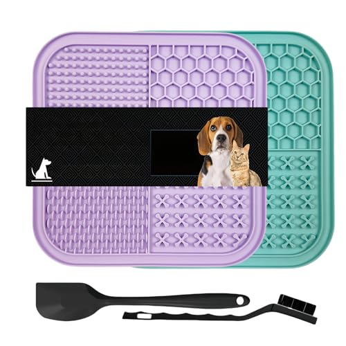 Vyloky Hundeleckmatte, 2er-Pack, Leckmatte Hund mit Silikonspatel und Bürste, Angstabbau, Hundespielzeug, Futtermatte für Butter, Joghurt, Fellpflege & Krallenpflege, BPA-frei (Lila + Cyan, 2-stück) Vyloky Hundeleckmatte, 2er-Pack, Leckmatte Hund mit Silikonspatel und Bürste, Angstabbau, Hundespielzeug, Futtermatte für Butter, Joghurt, Fellpflege & Krallenpflege, BPA-frei (Lila + Cyan, 2-stück) von Vyloky
