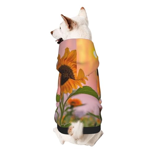 Vyonne Kapuzen-Sweatshirt mit Sonnenblume und Sonnenuntergang, bezauberndes kleines Haustier-Outfit, modisches und gemütliches Kapuzen-Sweatshirt für Ihr geliebtes Haustier von Vyonne