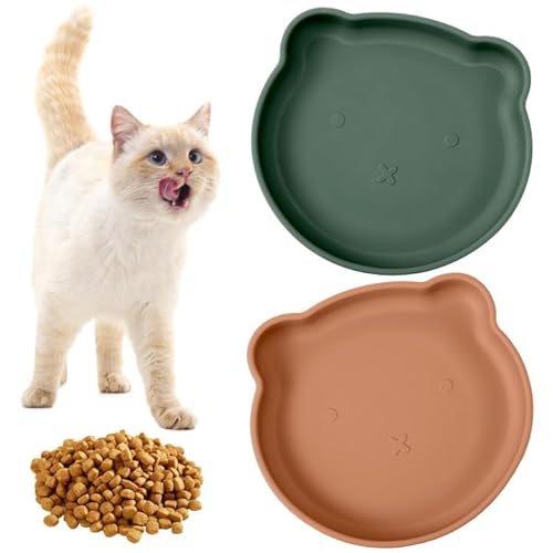 Vyuwast Katzennäpfe aus Silikon, für Futter und Wasser, Kätzchen, Futterstation für Welpen, kleine Hunde, Kätzchen, Futternapf (Grün und Ziegelrot), 2 Stück von Vyuwast