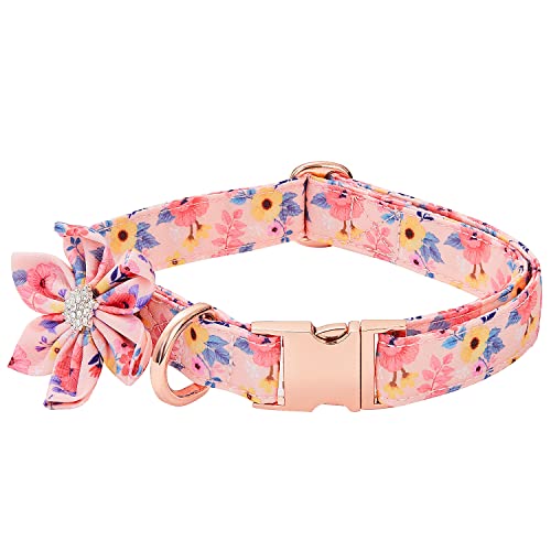 W/W Lifetime Hundehalsband mit Gänseblümchen, 3 Muster, weich und bequem, Blumendruck, gepolstert, mit starker Metallschnalle, für Jungen und Mädchen, Hunde (Rosa, S) von W/W Lifetime