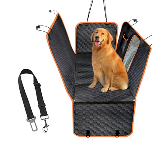 W&H Hundedecke Auto Rückbank, Universal Hundesitzbezug für Auto Rückbank mit Sicherheitsgurten, wasserdichte & Kratzfeste Hunde Autositz Rücksitzbank, Hundematte, 147 x 137 cm von W&H