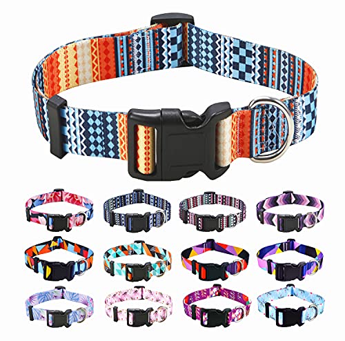 W&Z Hundehalsband mit böhmischem Blumenmuster und geometrischen Mustern – verstellbar, strapazierfähig, weich, ethnischer Stil für kleine, mittelgroße und große Hunde (Boho-Orange, L) von W&Z