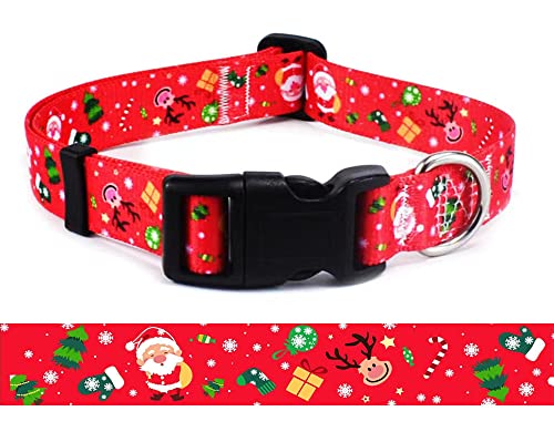 W&Z Weihnachts-Hundehalsband, verstellbar, strapazierfähig, weich, Ethno-Stil, für kleine, mittelgroße und große Hunde, Größe S: Halsumfang 24,9 - 39,9 cm, Breite 1,9 cm, Weihnachtsrot von W&Z