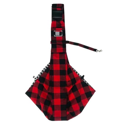 WABVAB Hundebox Haustier Welpe Outdoor Travel Dog Umhängetasche Baumwolle Single Comfort Sling Handtasche-Roter Plaid von WABVAB