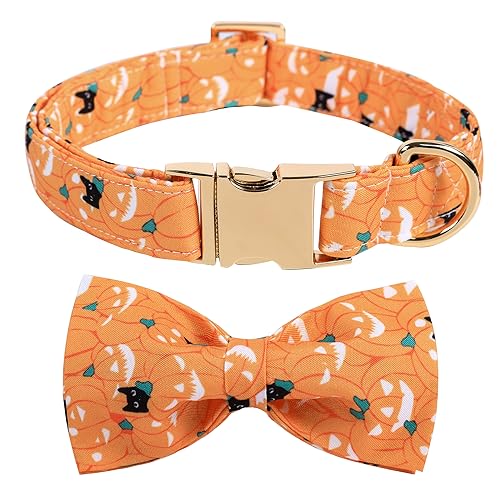 Halloween Hundehalsband mit Schleife Kürbis Baumwolle Metallschnalle Hundehalsband Fliegen für Kleine Mittlere Große Hunde Urlaub Haustiere Geschenke von WADAINIS