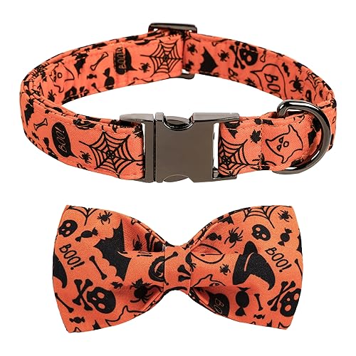 Halloween Hundehalsband mit Schleife Kürbis Baumwolle Metallschnalle Hundehalsband Fliegen für Kleine Mittlere Große Hunde Urlaub Haustiere Geschenke von WADAINIS