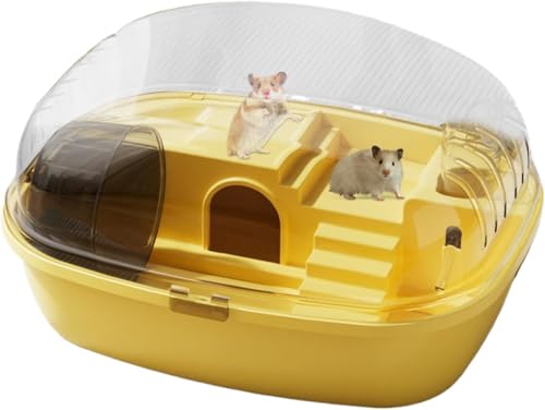 Hamsterkäfig Acryl WADY Groß Hamsterkäfig Transparent Groß Acryl Käfig Hamstertank für Rennmäuse Mäuse und andere Kleintiere Inklusive Wasserflasche Laufrad Hamsterversteck (Gelb) von WADY