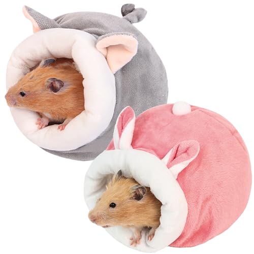 Wady 2 Stück Hamsterhütte, Winternistkäfig für Kleintiere, warmes Baumwollnest, Hundebett für Hamster für Igel, Hamster, Eichhörnchen (Rosa + Grau, groß) von WADY