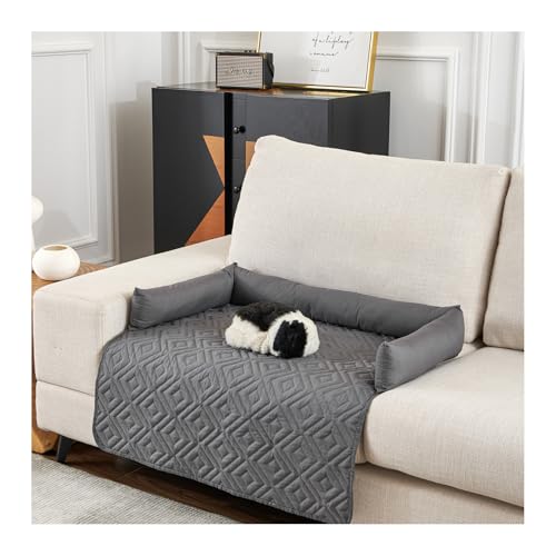 WAEKAH Hundesofa, Hundebett Wasserfestes Haustierbett mit Anti-Rutsch Boden -Hunde- & Katzenliege für Sofa/Bett, 13-15cm Erhöhte Ränder, Kratzfeste Wasserabweisende Polsterung (75 * 75cm,Dark Gray 2) von WAEKAH