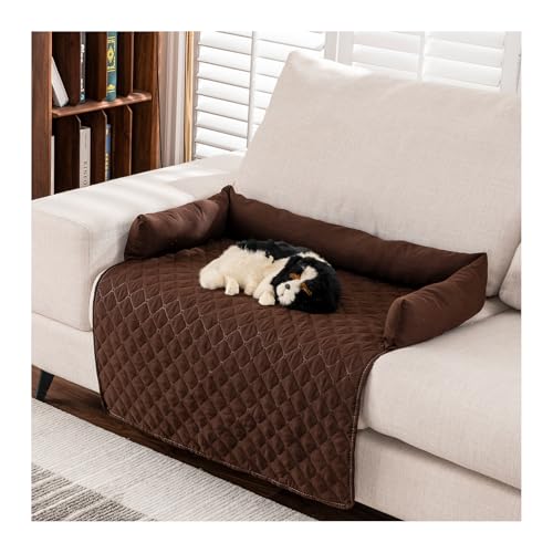 WAEKAH Hundesofa, Hundebett Wasserfestes Haustierbett mit Anti-Rutsch Boden -Hunde- & Katzenliege für Sofa/Bett, 13-15cm Erhöhte Ränder, Kratzfeste Wasserabweisende Polsterung (90 * 90cm,Coffee) von WAEKAH