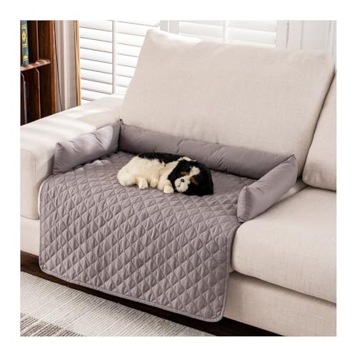 WAEKAH Hundesofa, Hundebett Wasserfestes Haustierbett mit Anti-Rutsch Boden -Hunde- & Katzenliege für Sofa/Bett, 13-15cm Erhöhte Ränder, Kratzfeste Wasserabweisende Polsterung (90 * 90cm,Light Gray) von WAEKAH