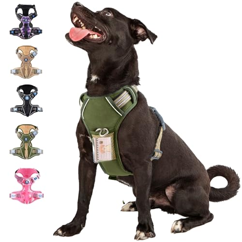 Hundegeschirr, kein Ziehen, Hundegeschirr mit ID-Karte, reflektierend, verstellbar, Passform Smart Hundegeschirr für große Hunde, Hundeweste, Geschirr mit einfacher Kontrolle Griff von WALKTOFINE