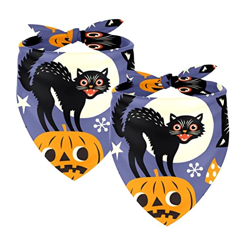 2 Stück Hundehalstücher Mädchen Junge Haustier Lätzchen Hundeschal Halstuch Waschbare Bandanas Zubehör für kleine, mittelgroße und große Hunde Welpe Katze Halloween schwarze Katze Kürbis von WALLDOR