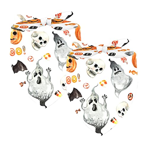 2 Stück Hundehalstücher Mädchen Junge Haustier Lätzchen Hundeschal Halstuch Waschbare Bandanas Zubehör für kleine mittelgroße große Hunde Welpen Katze Halloween Geister Fledermäuse Kürbis mit Hexenhut von WALLDOR