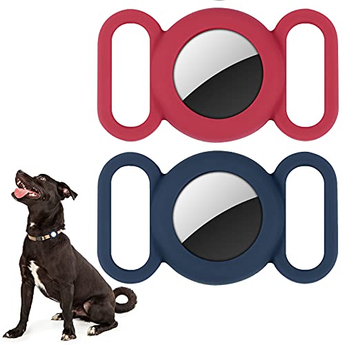 Airtag Hundehalsband, Silikonhülle für GPS-Tracking-Finder, Schutzhülle kompatibel mit Apple Airtag, Sicherheit und Anti-Verlust, Hundehalsband, Katzenschlaufe, Haustierzubehör (blau-rot) von WALLFID