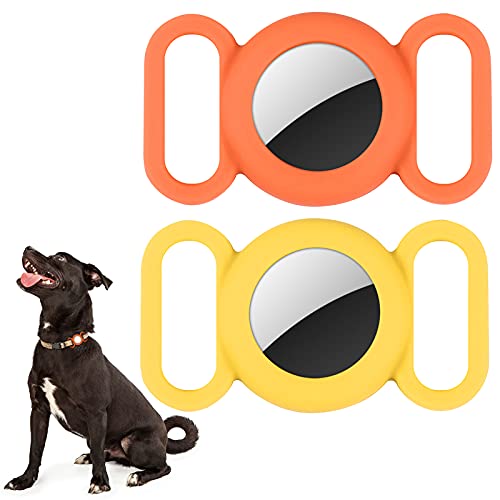 Airtag Hundehalsband, Silikonhülle für GPS-Tracking-Finder, Schutzhülle kompatibel mit Apple Airtag, Sicherheit und Anti-Verlust, Hundehalsband, Katzenschlaufe, Haustierzubehör (orange-gelb) von WALLFID