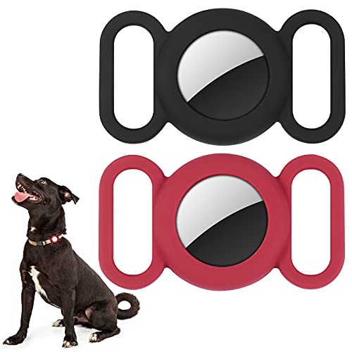 Airtag Hundehalsband, Silikonhülle für GPS-Tracking-Finder, Schutzhülle kompatibel mit Apple Airtag, Sicherheit und Anti-Verlust, Hundehalsband, Katzenschlaufe, Haustierzubehör (schwarz-rot) von WALLFID