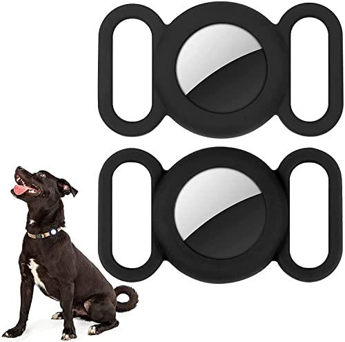 Airtag Hundehalsband, Silikonhülle für GPS-Tracking-Finder, Schutzhülle kompatibel mit Apple Airtag, Sicherheit und Anti-Verlust, Hundehalsband, Katzenschlaufe, Haustierzubehör (2 Stück schwarz) von WALLFID