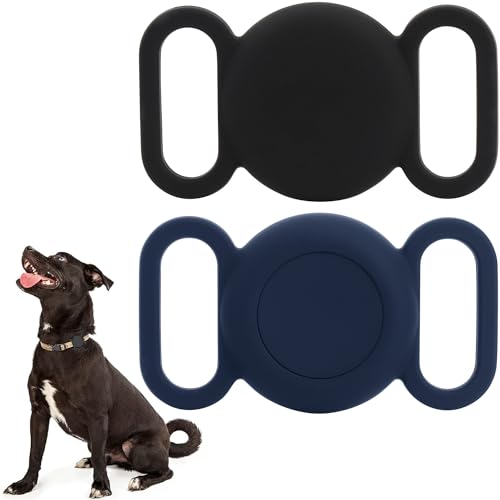 Airtag Silikon-Hundehalsband für GPS-Ortung, Schutzhülle kompatibel mit Apple Airtag, Sicherheit und Anti-Verlust (wasserabweisend, schwarz-blau) von WALLFID