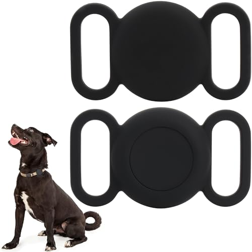 WALLFID Airtag Silikon-Hundehalsband für GPS-Ortung, Schutzhülle kompatibel mit Apple Airtag, Sicherheit und Anti-Verlust (wasserabweisend, schwarz-schwarz) von WALLFID