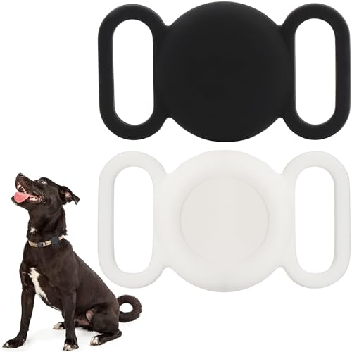 WALLFID Airtag Silikon-Hundehalsband für GPS-Ortung, Schutzhülle kompatibel mit Apple Airtag, Sicherheit und Anti-Verlust (wasserabweisend, schwarz und weiß) von WALLFID
