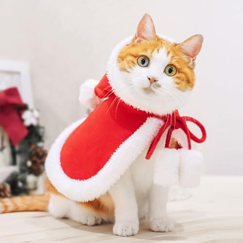 Weihnachtskostüm Katzen Hunde, Haustier Kostüm Weihnachten Kleidung Mantel Umhang für Klein Mittlere Katze Hund, Rot Katzenbekleidung Hundebekleidung Lustig Deko Welpen Weihnachts Outfit Geschenk von WANAIR