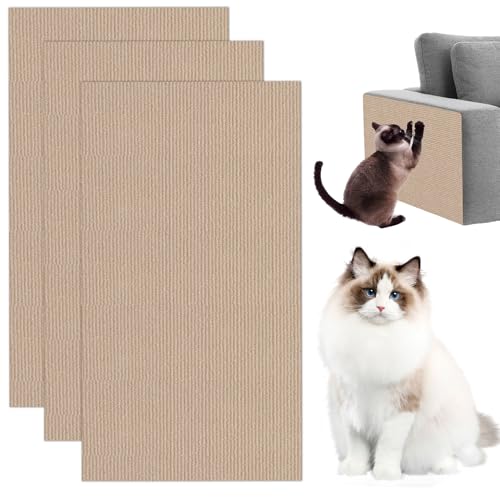 WANDGU 3 Stück Kratzmatte Selbstklebend DIY Zuschneidbare: 30 x 100 cm Kratzmatte Katze, Kratzschutz Sofa Katze Wiederverwendbarer Geeignet für Sofamöbeltüren, Katzenkratzern vorzubeugen von WANDGU