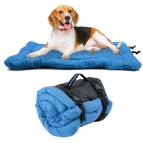 WANDGU Faltbare Tragbares Hundebett Matratze: 90 x 60cm Multifunktional wasserdichte Hundebett, Komfort und Faltbare Hundematte für Reise Camping Outdoor, Auto, Hundekiste, Sofa, Boden (Blau) von WANDGU