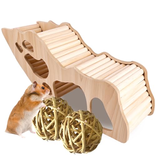 WANDGU Hamster Haus: Hamster-Kletterleiter, Hamster Spielzeug, Hamster Haus aus Holz, Hamster Tunnel, Zwerghamster Zubehör, Hamsterversteck für Den Käfig für Rennmäuse Ratten Meerschweinchen von WANDGU