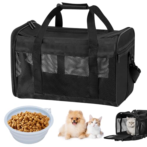 WANDGU Katzen Transportboxen Faltbar: Atmungsaktive Katzentasche mit Tragbarer Wassernapf, Hundebox Faltbar Hundetransportbox Katzen Transportboxen mit Schulterriemen, 42 x 27 x 28CM von WANDGU