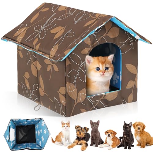 WANDGU Katzenhaus Für Draußen Winterfest: 40x 38 x 35cm Katzenhaus Outdoor Wasserdichtes mit Abnehmbarem Kissen, Warm Faltbare Pet Tierheim für Streuner Haustiere, Kleine Hund Katze von WANDGU