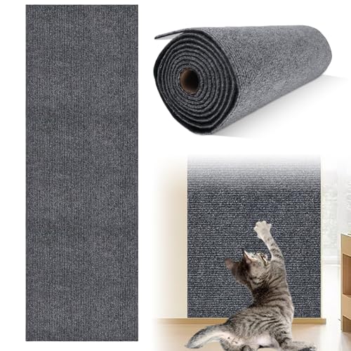 WANDGU Selbstklebend Kratzteppich Katze: 40 cmx200 cm Dunkelgrau Trimmbarer Teppich Matte Pad Katzenkratzbretter, DIY Kratzteppich Selbstklebend, Katzenkratzbretter für Schützt Teppiche, Sofa von WANDGU