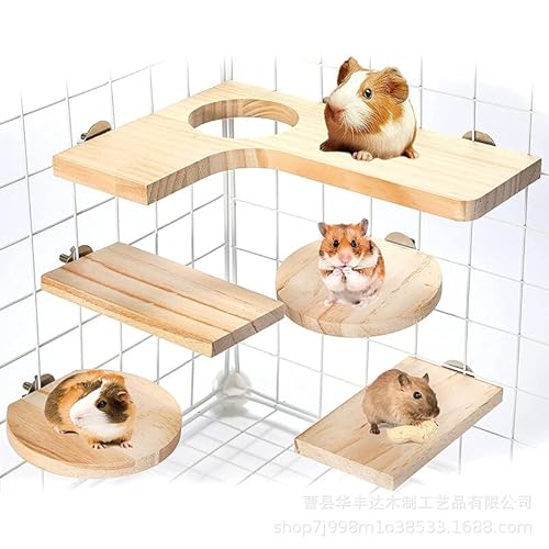 WANGDU Hamster Zubehör Set: 5 Stück Hamster Spielzeug aus Holz, Naturholz Plattform Vogelsitzbrett, DIY Spielzeug Käfig Dekor Zubehör für Hamster Meerschweinchen Chinchillas Rennmäuse von WANDGU