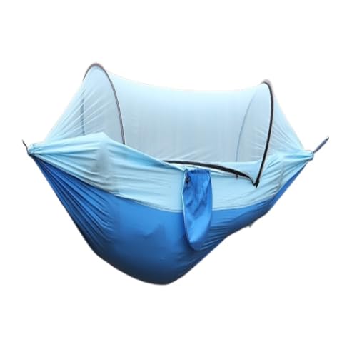 Hängematte Outdoor Camping Camping Hängematte Blatt Doppel Automatische Schnell-offene Stange Moskito Net Anti-Rollover Hängematte Hängematte im Freien(Blue) von WANGWANGDUI