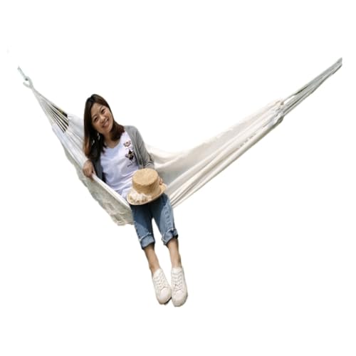 WANGWANGDUI Hängematte Hängematte Outdoor Swing Anti-Rollover Indoor Home Outdoor Camping Schlafsaal Erwachsene Double Canvas Weiß Hängematte im Freien(Beige) von WANGWANGDUI