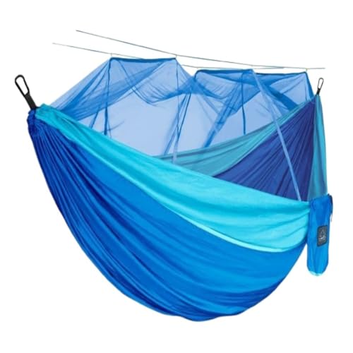 WANGWANGDUI Hängematte Moskitonetz Hängematte Doppel Outdoor Anti-Moskito Fallschirm Stoff Schaukel Outdoor Schlafen Hängen Baum Camping Hängematte im Freien(Blue,L) von WANGWANGDUI