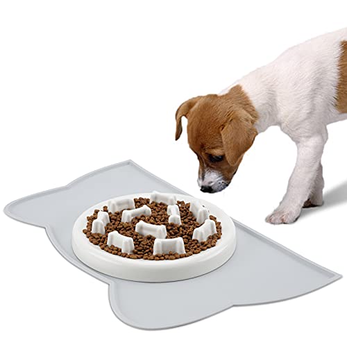 Dog Feeder Slow Bowl + Non-Slip Dog Bowl Mats, Ceramic Fun Slow Feed Interactive Bloat Stop Dog Bowl, Eco-Friendly Durable Preventing Choking Healthy Design Bowl for Dog Pet Slow Feeder von WANTRYAPET