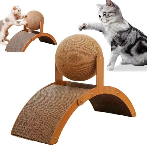 Cat Scratcher Ball Toy, Natural Sisal Cat Scratching Ball Toy, Interactive Cat Scratcher Board with Wooden Frame, Cat Toy Scratcher with Ball, Indoor Cat Interactive Ball von WANWEN