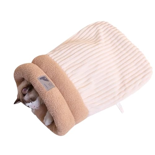 Cat Sleeping Bag, Cat Winter Warm Sleeping Bag, Soft and Comfortable Cat Bed Cave, Semi-Enclosed Pet Hideaway, for Indoor Outdoor Dogs Cats, Plush Pet Cave (L,Beige) von WANWEN