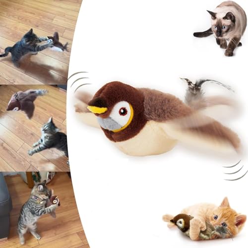 Chirping Bird Cat Toy, Flapping Bird Cat Toy, Simulated Chirping Bird Cat Toy Flapping Wings, Interactive Cat Feather Toy, Automatic Chirping Bird Toy for Indoor Cats (A) von WANWEN