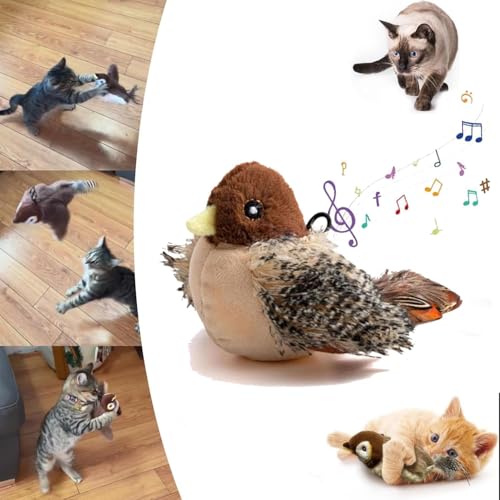 Chirping Bird Cat Toy, Flapping Bird Cat Toy, Simulated Chirping Bird Cat Toy Flapping Wings, Interactive Cat Feather Toy, Automatic Chirping Bird Toy for Indoor Cats (B) von WANWEN