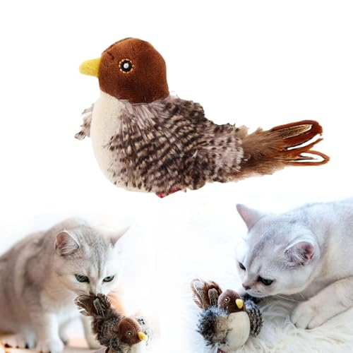 Chirping Bird Cat Toy, Simulated Chirping Bird Cat Toy, Chirping Bird Cat Toy Flapping Wings, Interactive Cat Feather Toy, Automatic Chirping Bird Toy for Indoor Cats von WANWEN