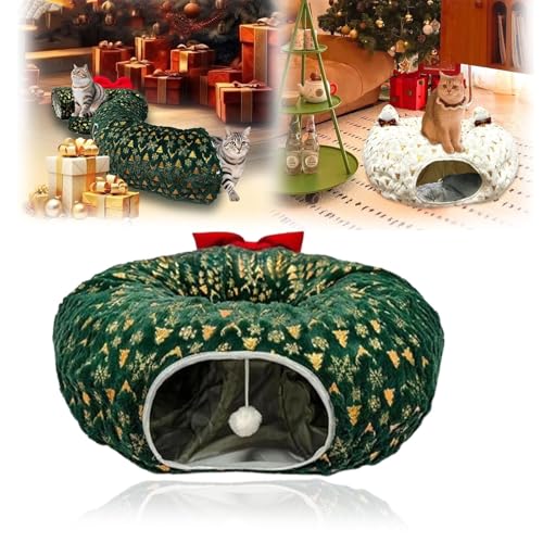 Christmas Tree Cat Tunnel, Cat Tunnel for Under Christmas Tree, Foldable Cat Tunnel Toy, Cat Tunnel Christmas Tree Skirt, Warm Plush Circle Cat Tunnel Bed with Toy Ball, Large Cat Tunnel Toy (Green) von WANWEN