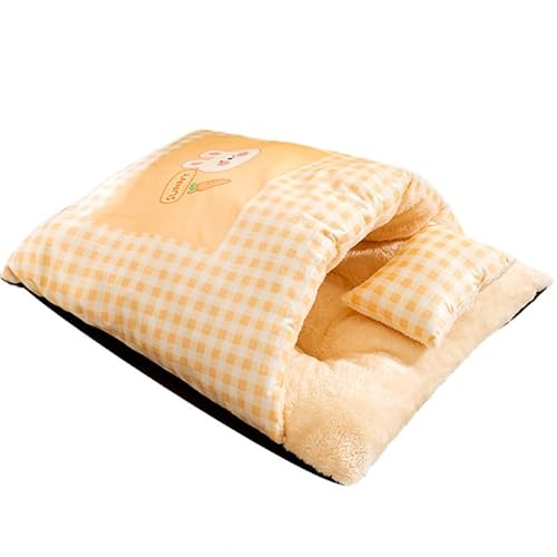 Katzen Schlafsack, Hundeschlafsack, Halbgeschlossenes Haustierschlafbett, Sleeping Bag Katze, Haustier-Winterschlafsack aus Plüsch, Weiches, Bequemes und Warmes Katzenbett (Yellow) von WANWEN