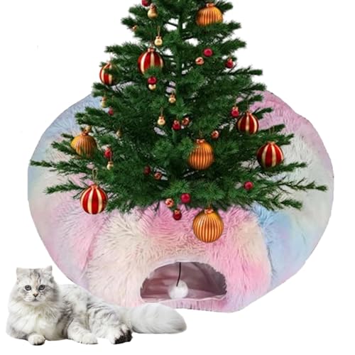 WANWEN Christmas Tree Cat Tunnel, Katzentunnel Weihnachtsbaum, Plüsch Katzentunnel Katzenbett, Katzentunnel unter Weihnachtsbaum, Faltbares Katzentunnelspielzeug (Red) von WANWEN