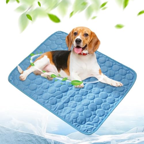 WANWEN Dog Cooling Mat, Cooling Mat for Dogs, Pet Self Cooling Pad for Dogs and Cats, Washable Pet Ice Silk Sleeping Pad for Hot Summer, Easy-Fold Pet Cool Mat for Home Travel (L,Blue) von WANWEN