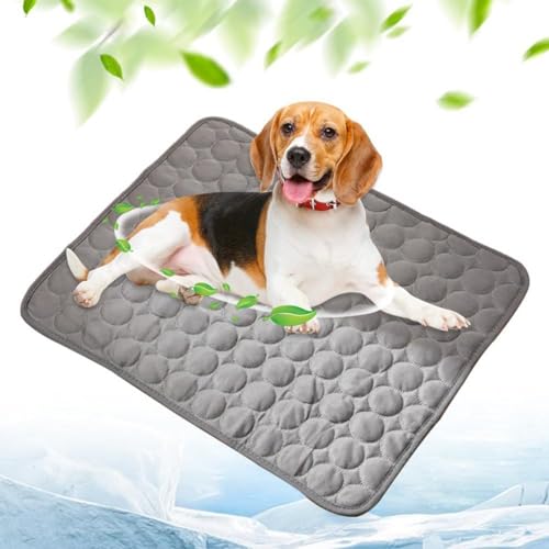 WANWEN Dog Cooling Mat, Cooling Mat for Dogs, Pet Self Cooling Pad for Dogs and Cats, Washable Pet Ice Silk Sleeping Pad for Hot Summer, Easy-Fold Pet Cool Mat for Home Travel (L,Grey) von WANWEN