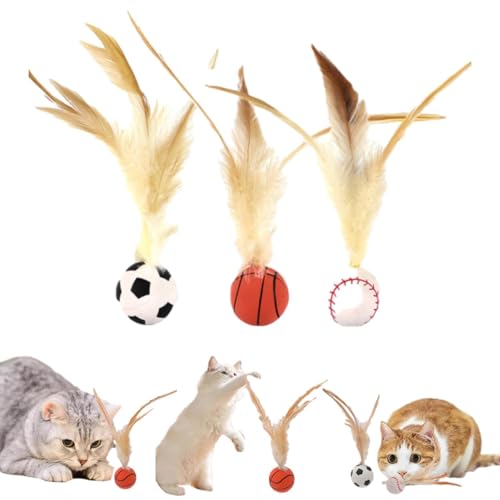 WANWEN Interactive Feather Ball Toy Set for Cats, Cat Ball with Feather for Indoor Cats, Bouncy Tails, Bouncy Balls, Elastic Interactive Cat Toy (3*B) von WANWEN