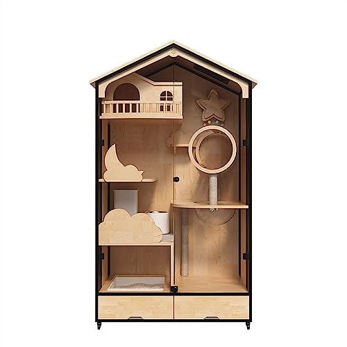 Stuhlabdeckung Katzenvilla, Gummiholz, Panoramaglas, extra großer Raum, Katzenkäfig, luxuriöses dreistöckiges Haus, Katzenhaus, Katzenhaus Wingback-Stuhl-Slipcover von WAOCEO